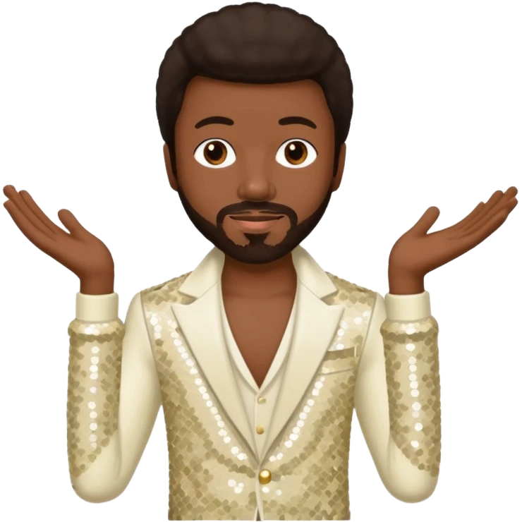 Maurice White from Earth, Wind & Fire with dark brown hair, ivory sequin outfit emoji