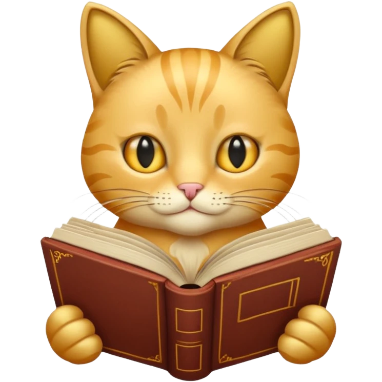 Gold Cat reading book + flower emoji