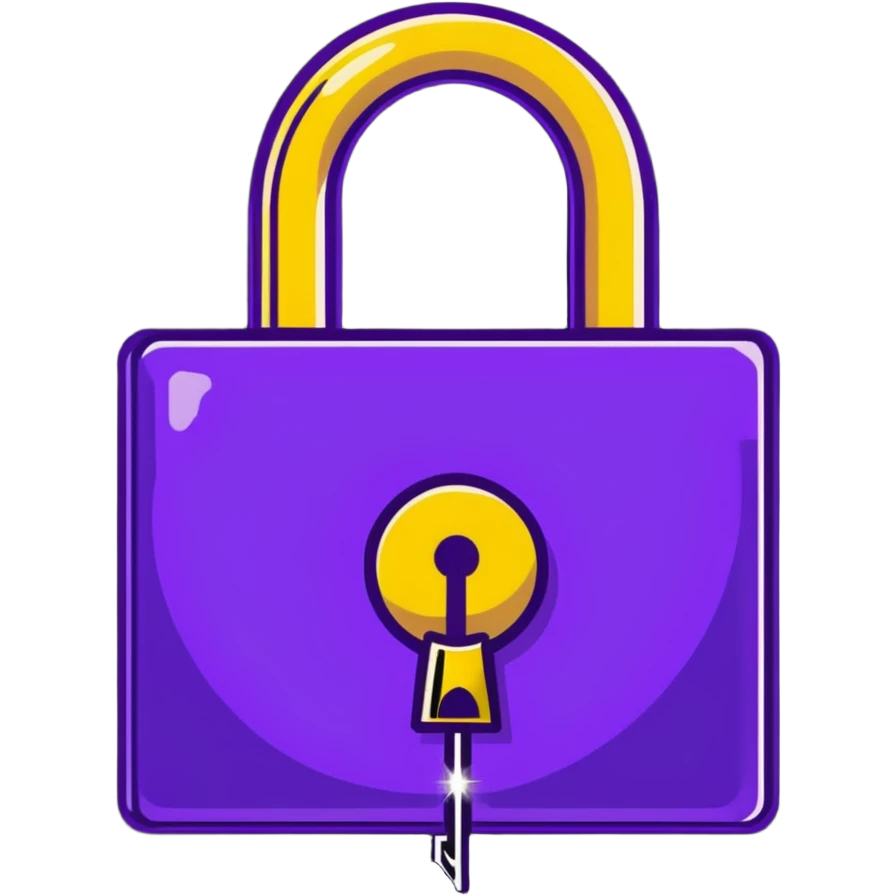 An enchanted golden lock with magical sparkles and purple energy radiating from it emoji
