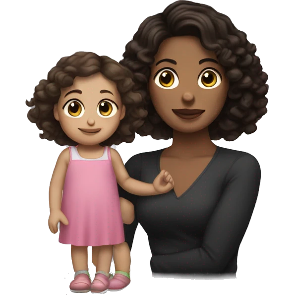 straight Brunette hair and fair skinned woman holding curly black haired toddler girl  emoji