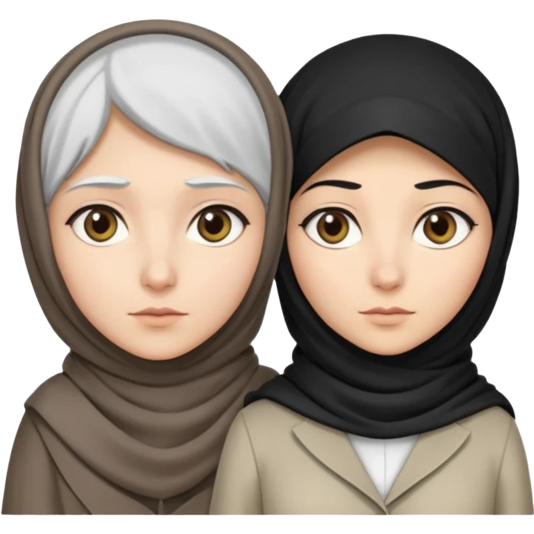 Generate 
1 detective she's white hair covered with hjab light eyes fair skin
1 detectective she's black NO HIJAB HAIR OUT BROWN skin 
they're right next to each other one has a hand lense the other has a sample  emoji