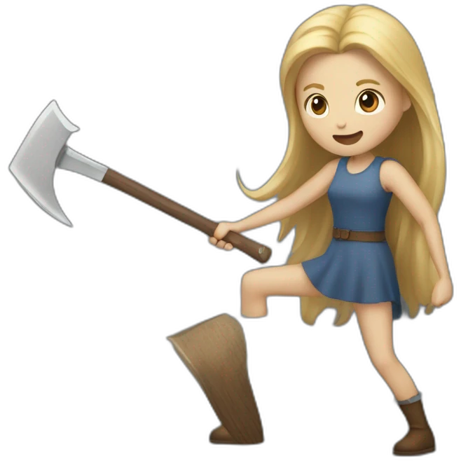 blonde girl throwing axe at tall man with brown hair emoji