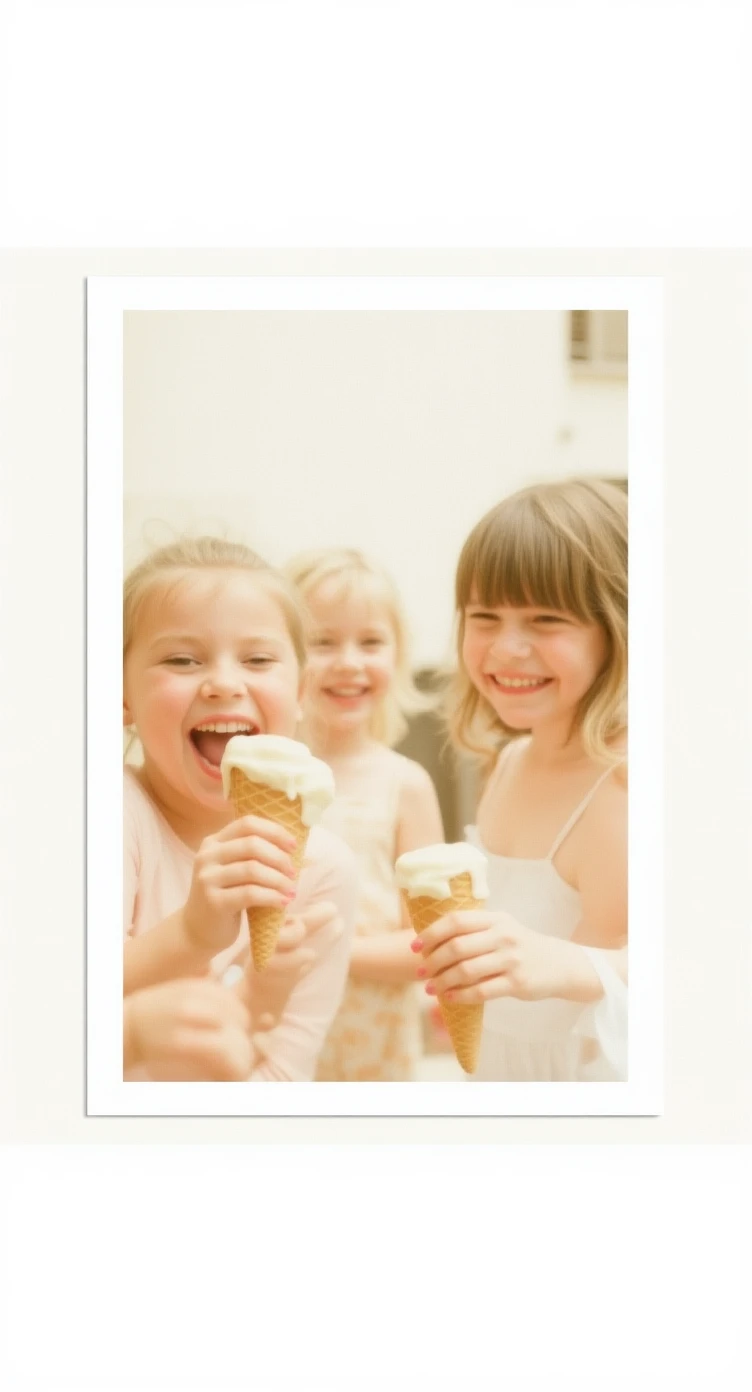happy children with melting ice cream cones emoji