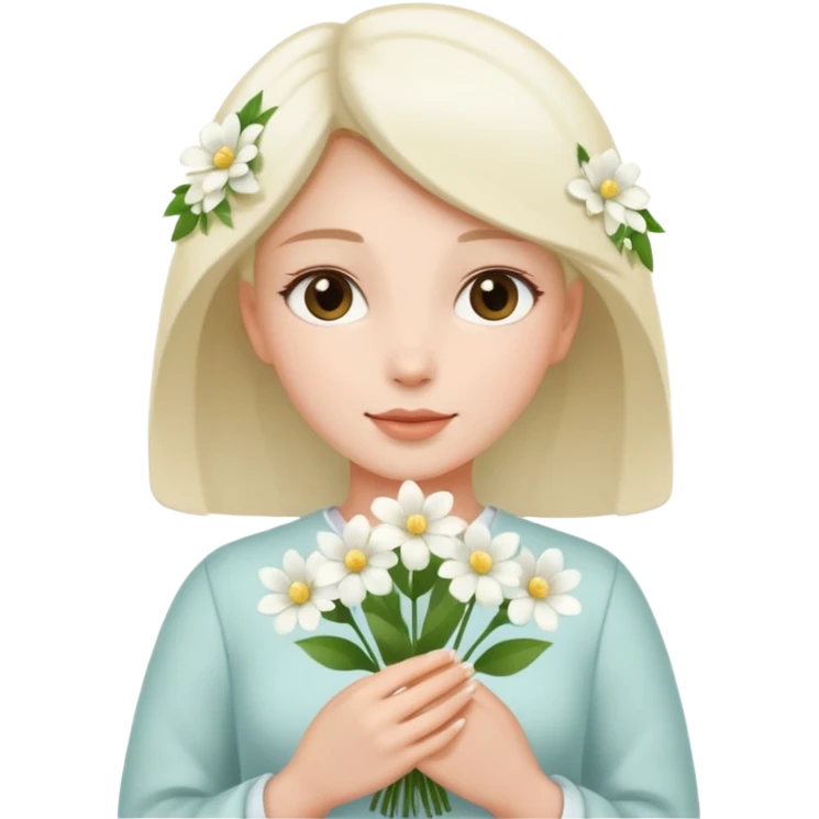 woman holding white flowers in their hands emoji