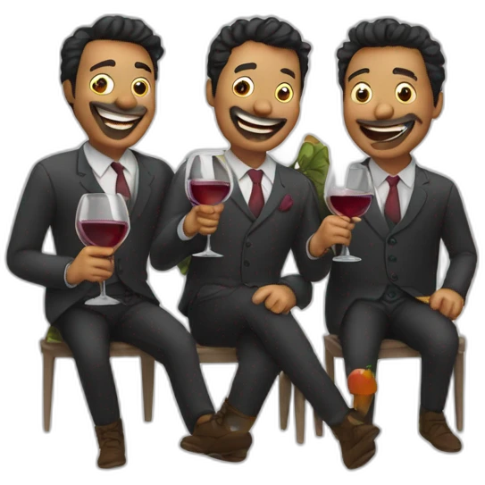 3 men drinking wine and joking emoji