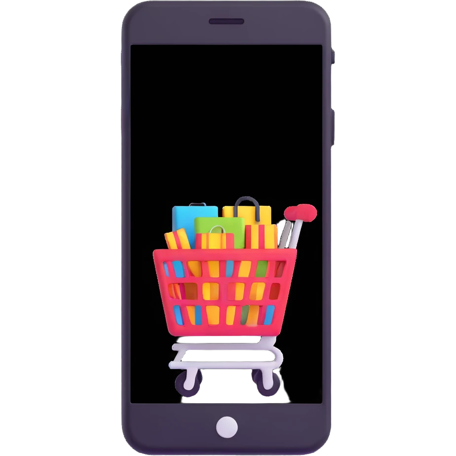 3D mobile phone with shopping app open emoji