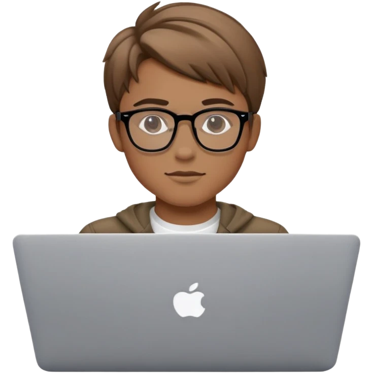 brown balayage college boy with MacBook with glasses emoji