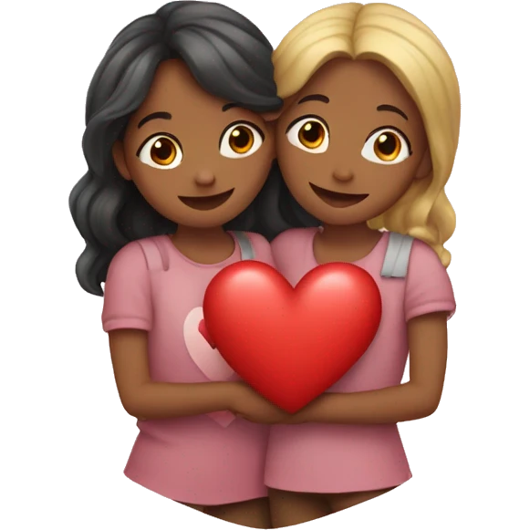 two girls hugging with hearts around them  emoji