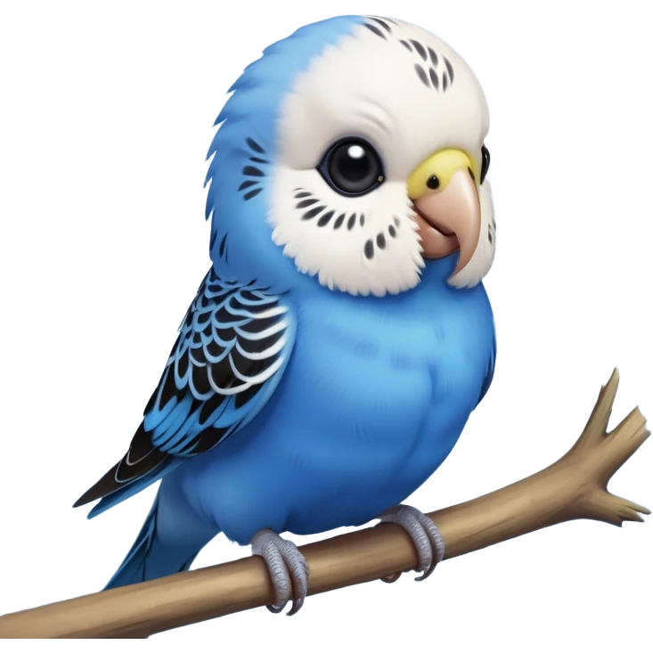 cinematic-cute-blue-budgie-portrait-emoji,-head-tilted-playfully-and-inquisitively,-featuring-a-brilliant-blue-feathered-fur-and white and black feathered face-with-a-natural-sheen,-round,-sparkling-dark-eyes-filled-with-curiosity,-simplified-yet-irresistibly-adorable emoji