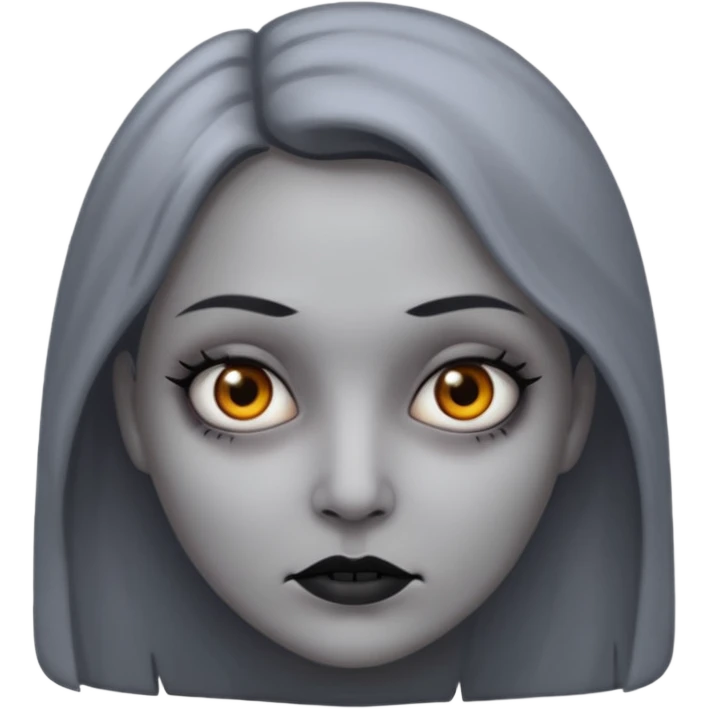 woman with gray skin and a creepy face emoji