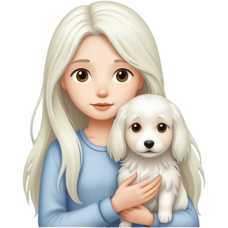 Long-haired girl holding a white long-haired dog emoji