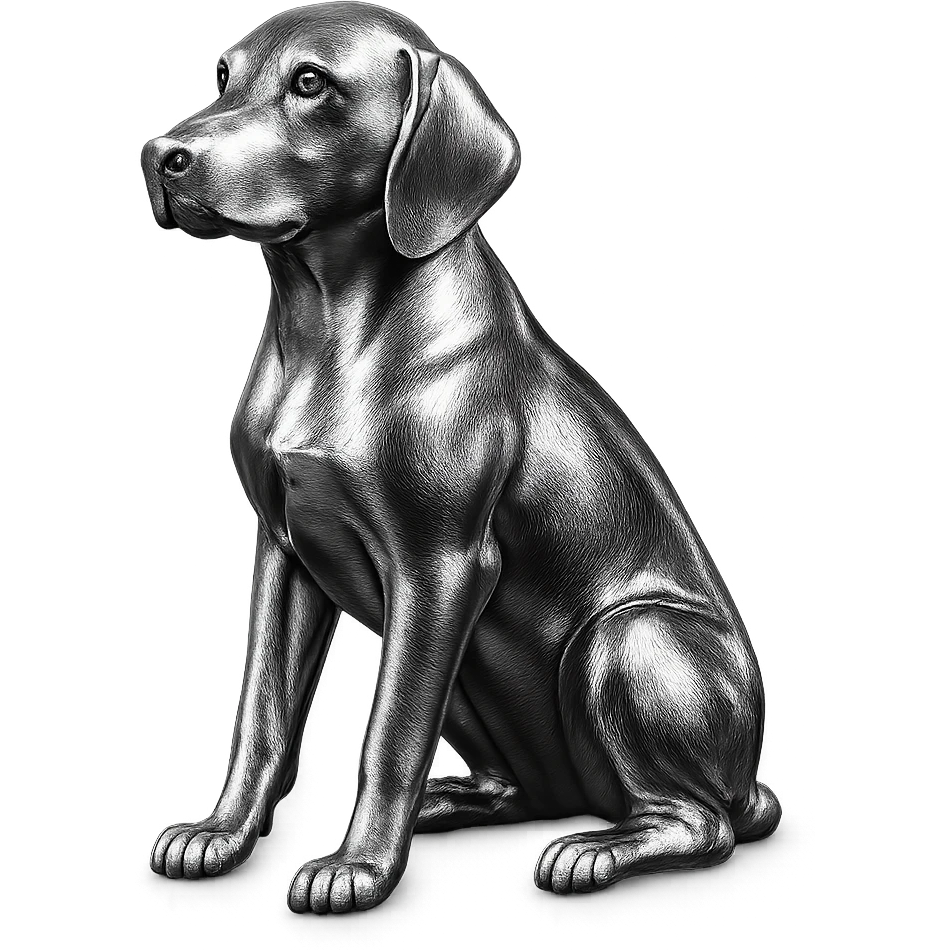               Apply a high-end, photorealistic metallic chrome material to the provided {subject}. The material should have a smooth, slightly curved surface with subtle reflections and soft shadows, resembling brushed or polished silver metal. Preserve the exact shape, proportions, and design of the original object. Set it against a solid black background (#000000) in 8K resolution. The lighting should enhance the beveled edges and reflective highlights, creating a sleek, premium finish. {subject} = dog emoji
