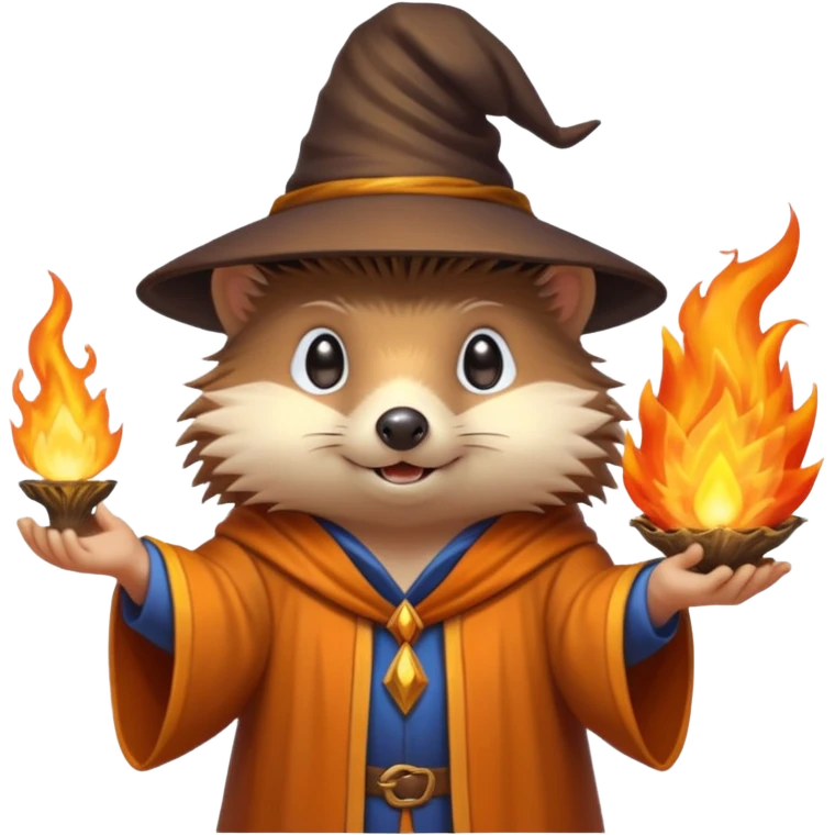 wizard hedgehog summons fire in hand emoji