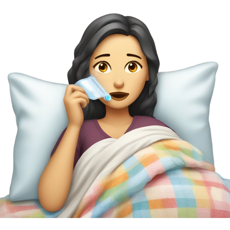 lady in bed with bad cold emoji