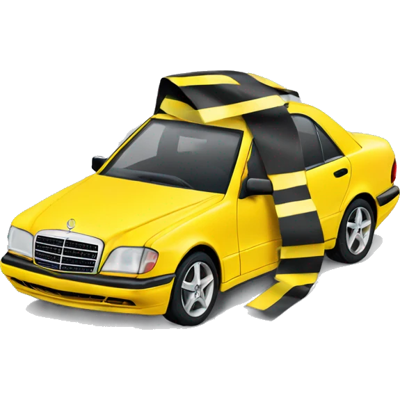 Mercedes covered with black and yellow tape emoji