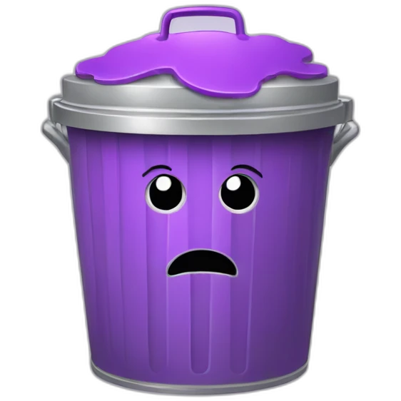 a silver trash bin with a smiley face with purple brain lid emoji