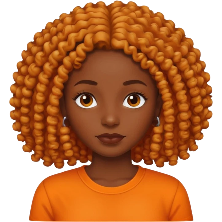 dark skin woman with organge shirt and curly hair emoji