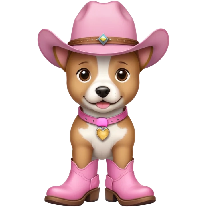dog wearing cowboy hat and pink boots emoji