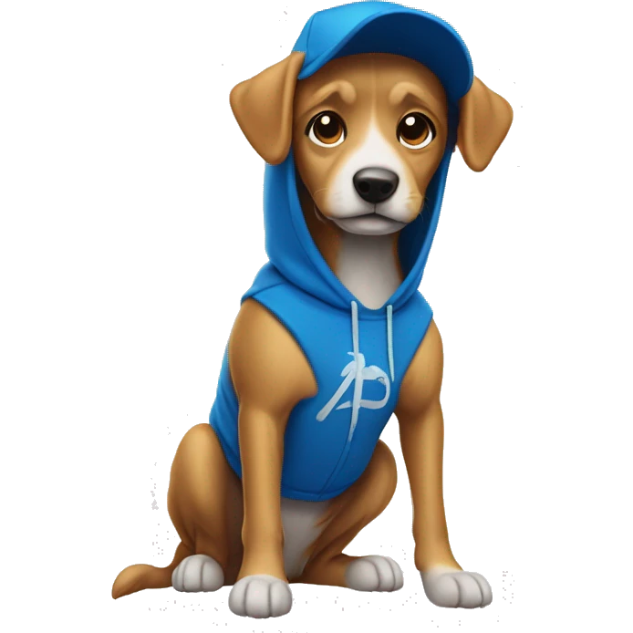 dog wearing a cap and a blue sp5der hoodie emoji