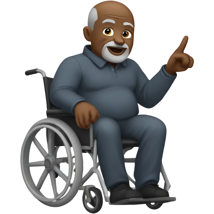old black bald man with a round belly in wheelchair. stern face. grey stubble. he is pointing finger in front.  emoji
