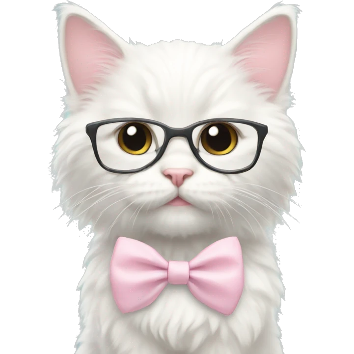 white fluffy nerdy kitten with pale pink bow emoji