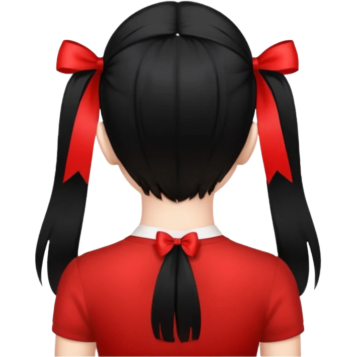 girl back view with single red ribbon in black hair emoji