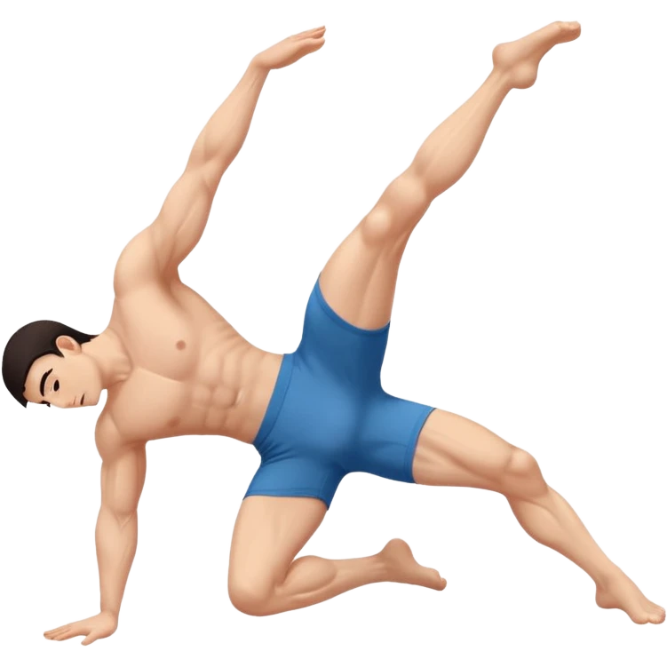 Hombre blanco pelinegro haciendo el ejercicio de tocar los pies con las piernas rectas  emoji