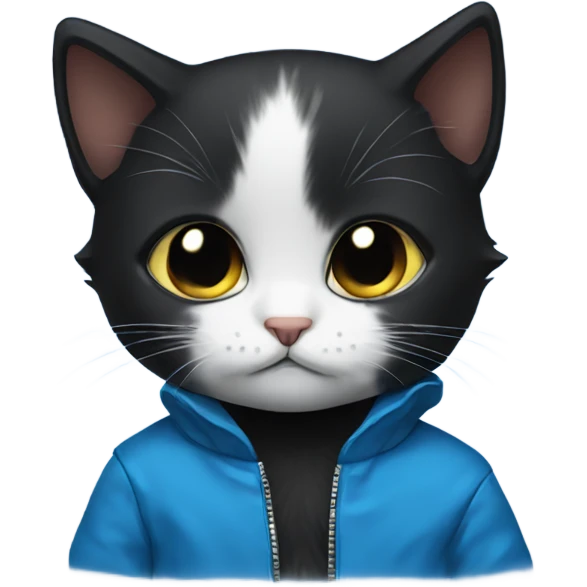  Black kitten with tears and a blue jacket  emoji