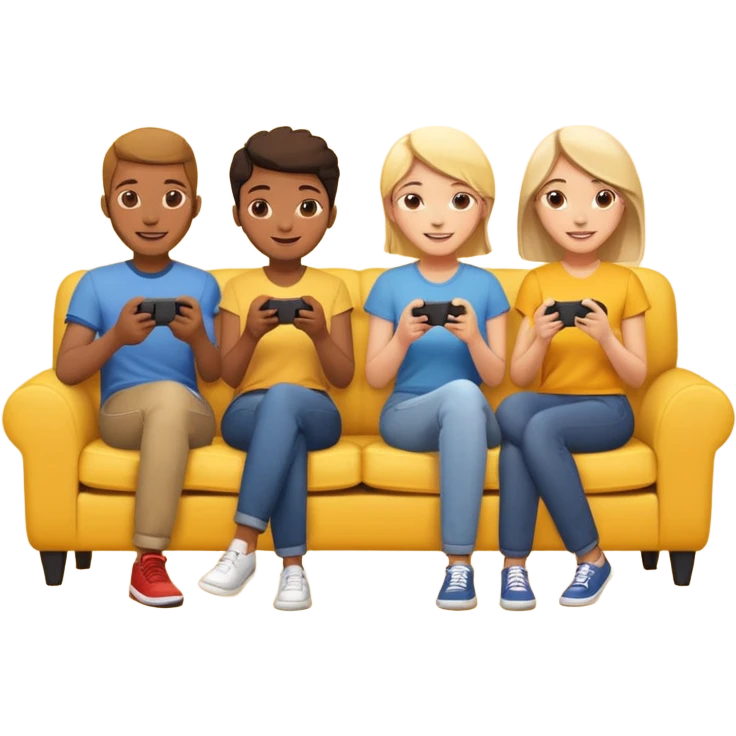 group of friends on couch playing a game couch should be deep yellow color emoji