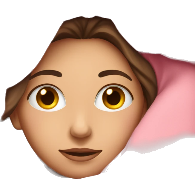 Brunette caucasian woman cuddled in a big pink blanket emoji