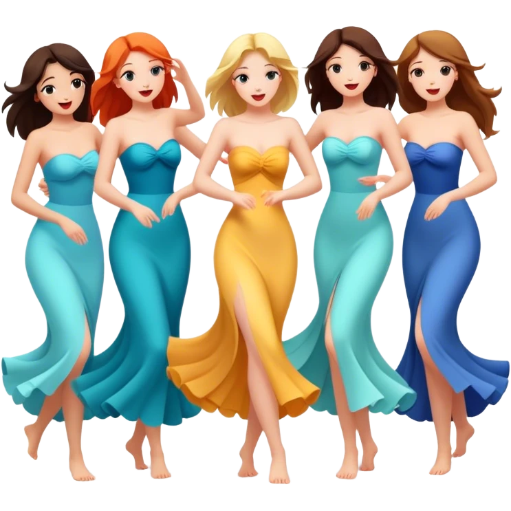 girls dancing on the beach in long strapless dresses emoji