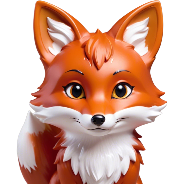 Cinematic Cute Fox Portrait Emoji, Head tilted playfully and inquisitively, featuring a glossy red Fur with delicate white accents and perky ears, round, sparkling amber eyes filled with mischievous curiosity, Simplified yet irresistibly adorable features, highly detailed, glowing with a warm, friendly glow, high shine, affectionate and lively, stylized with a touch of woodland whimsy, bright and endearing, soft glowing outline, capturing the essence of a mischievous yet loving fox, so playful it feels like it could dart out of the screen and into your arms! emoji