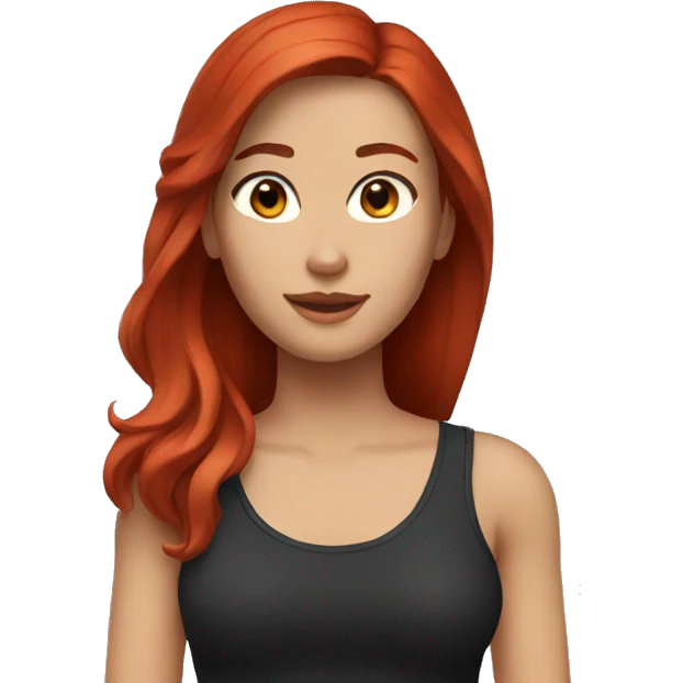 brunette woman red hair a black top and gray shorts emoji