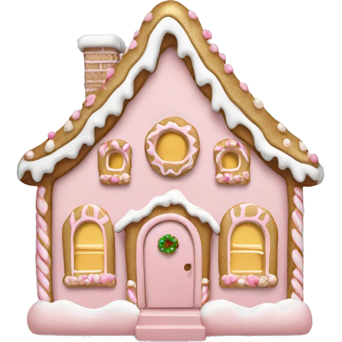 light pink and gold and white gingerbread house emoji