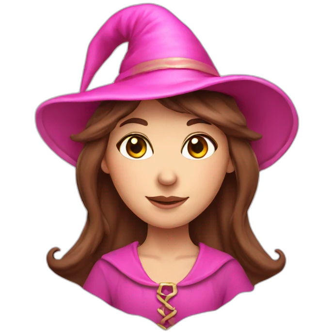 A brown haired elf with pink witch hat emoji