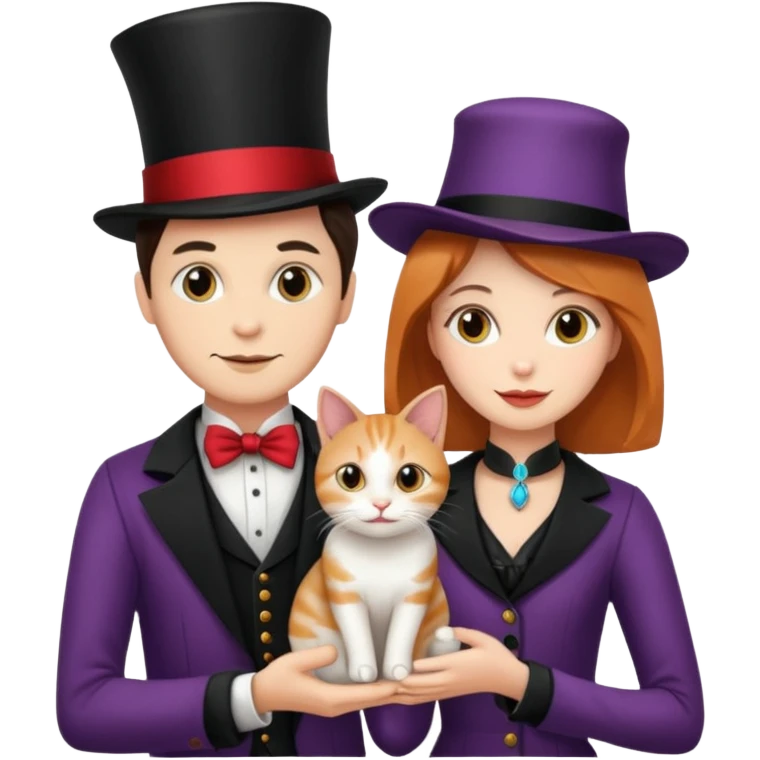 magician couple and their pet cat emoji