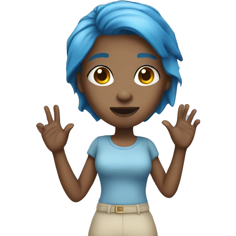 Sarcastic blue hair girl holding hand up emoji