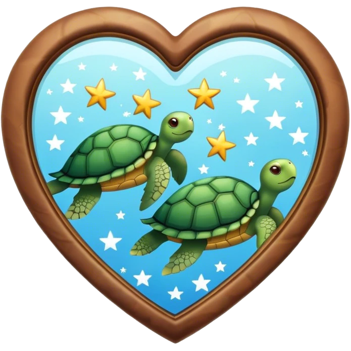 Heart shaped Mirror with turtle and stars emoji