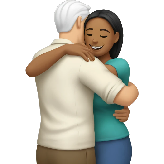 White man an hispanic woman hug each other emoji