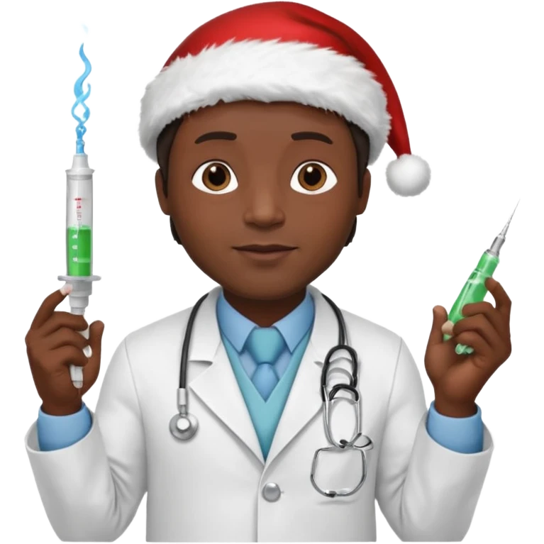 the rock vestido de doctor con una geringa en navidad emoji