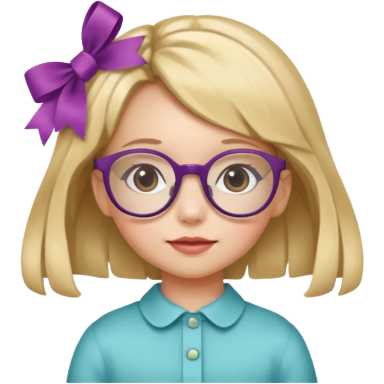 little girl with ribbon hairclip, wearing glasses emoji