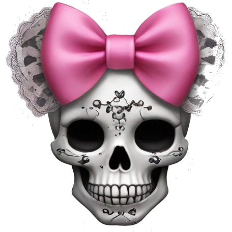 coquette detailed gothic skull with cute pink lace bow emoji