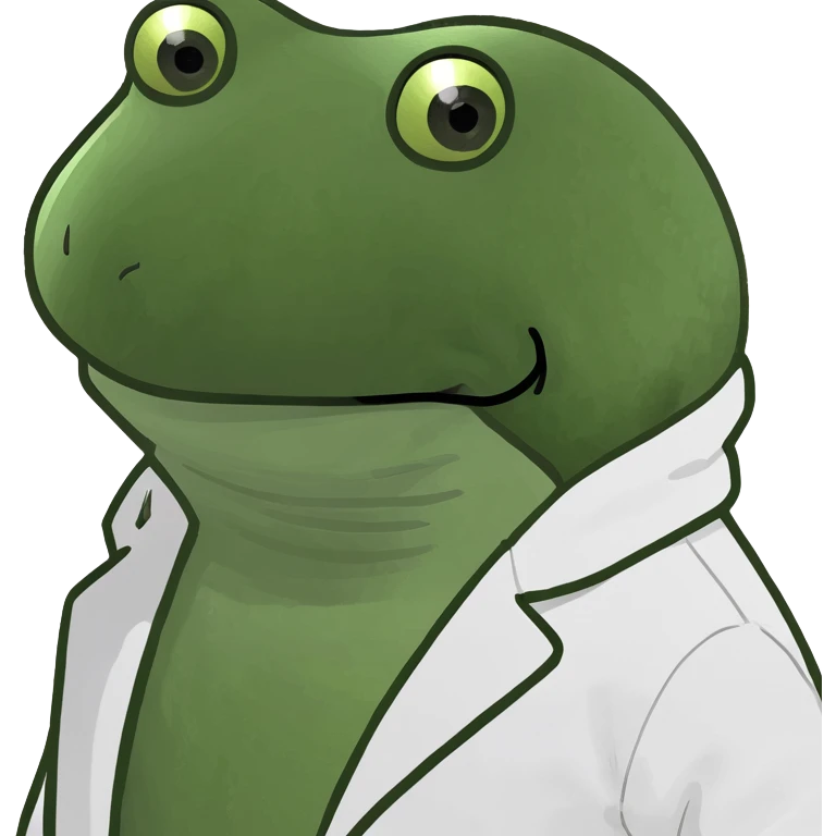 sad bufo frog as a doctor, white coat, direct gaze emoji