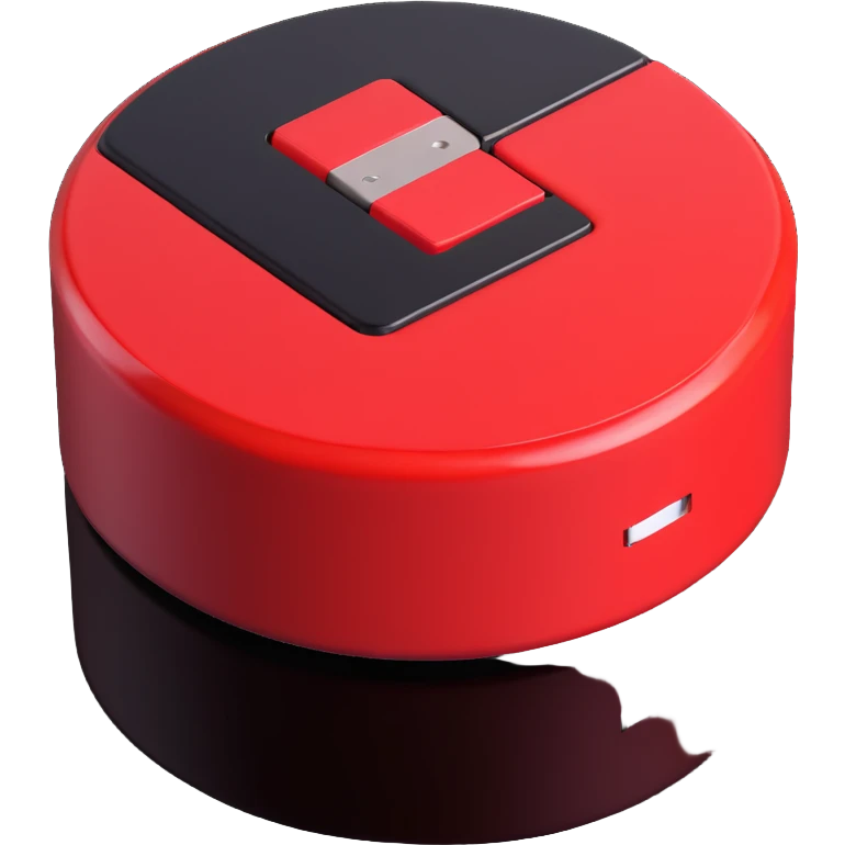 realistic 3D round battery with half red level, glossy reflections, isolated on white background emoji