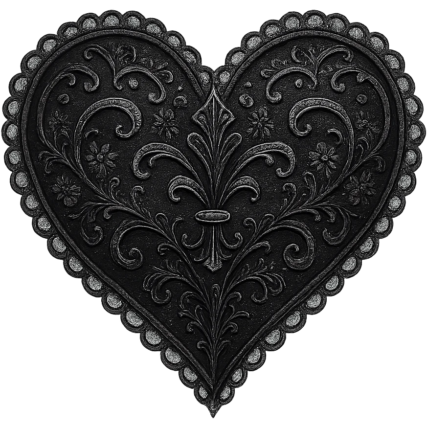 gothic heart, black lace and silver accents, no background emoji
