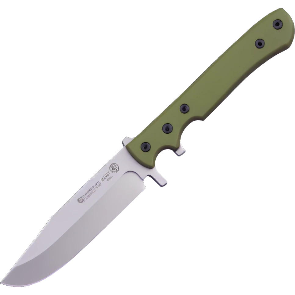tactical bushcraft knife with olive green handle emoji