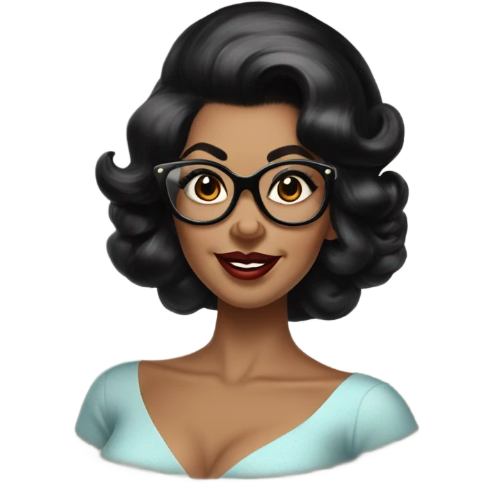 pin-up brown woman with black hair wearing 50s cat eye glasses  emoji