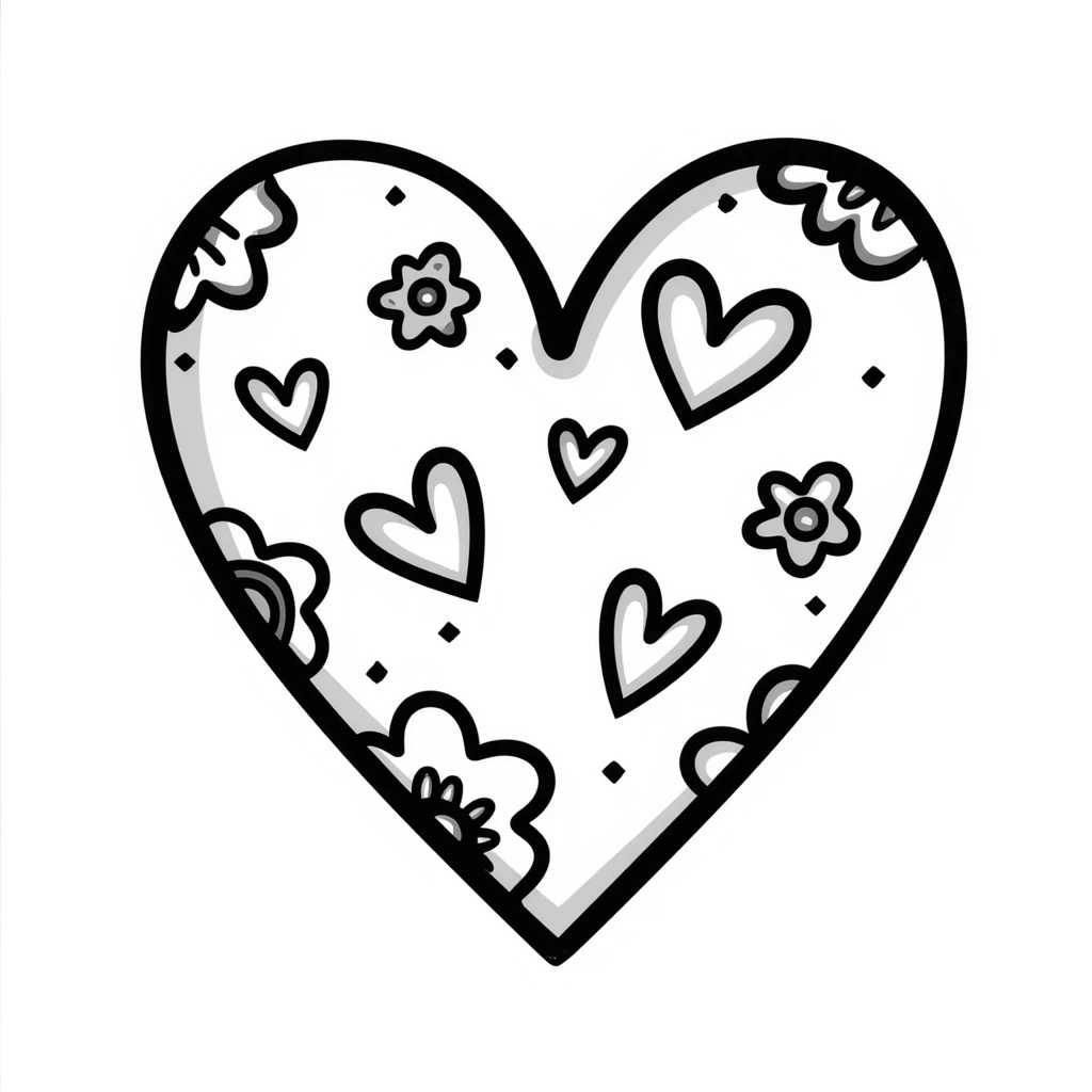 hand drawn heart with decorative elements, doodle style emoji