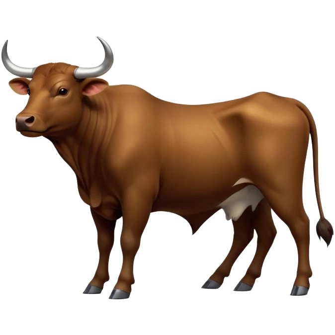 cinematic-[brown bull]-realistic-full-body-standing-emoji,-tail-flicking-lazily,-head-tilted-dramatically,-sleek-[brown]-fur,-simplified-yet-realistic-focused-features,-highly-detailed,-glowing-with-an-almost-sarcastic-glow emoji