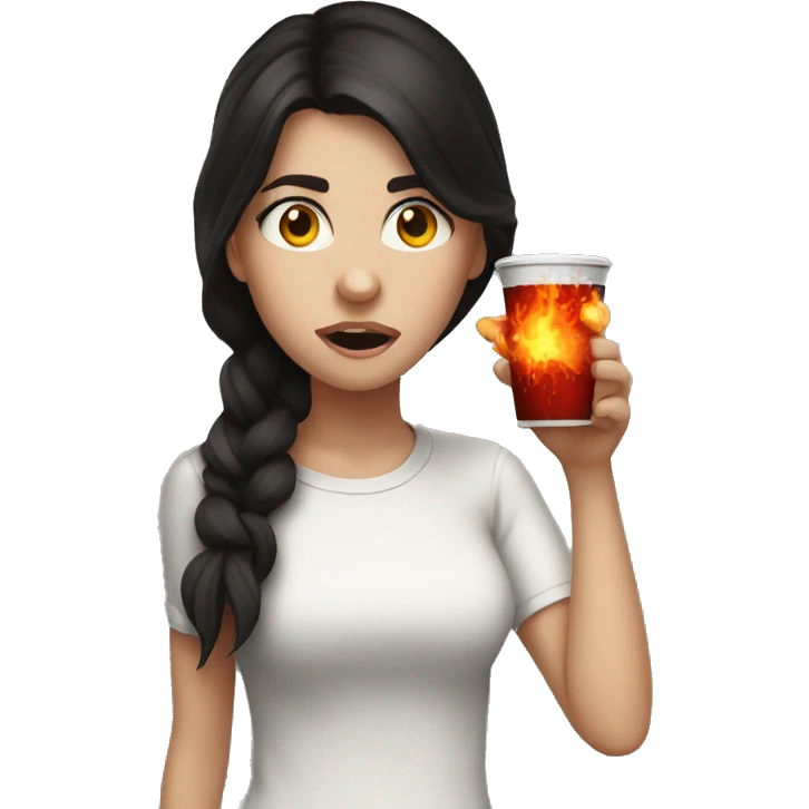 White Girl with dark hair chugging fireball  emoji